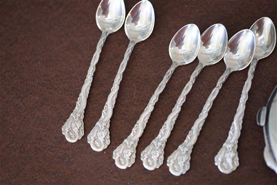 Assorted continental white metal and niello items including napkin rings, compact, dish etc.